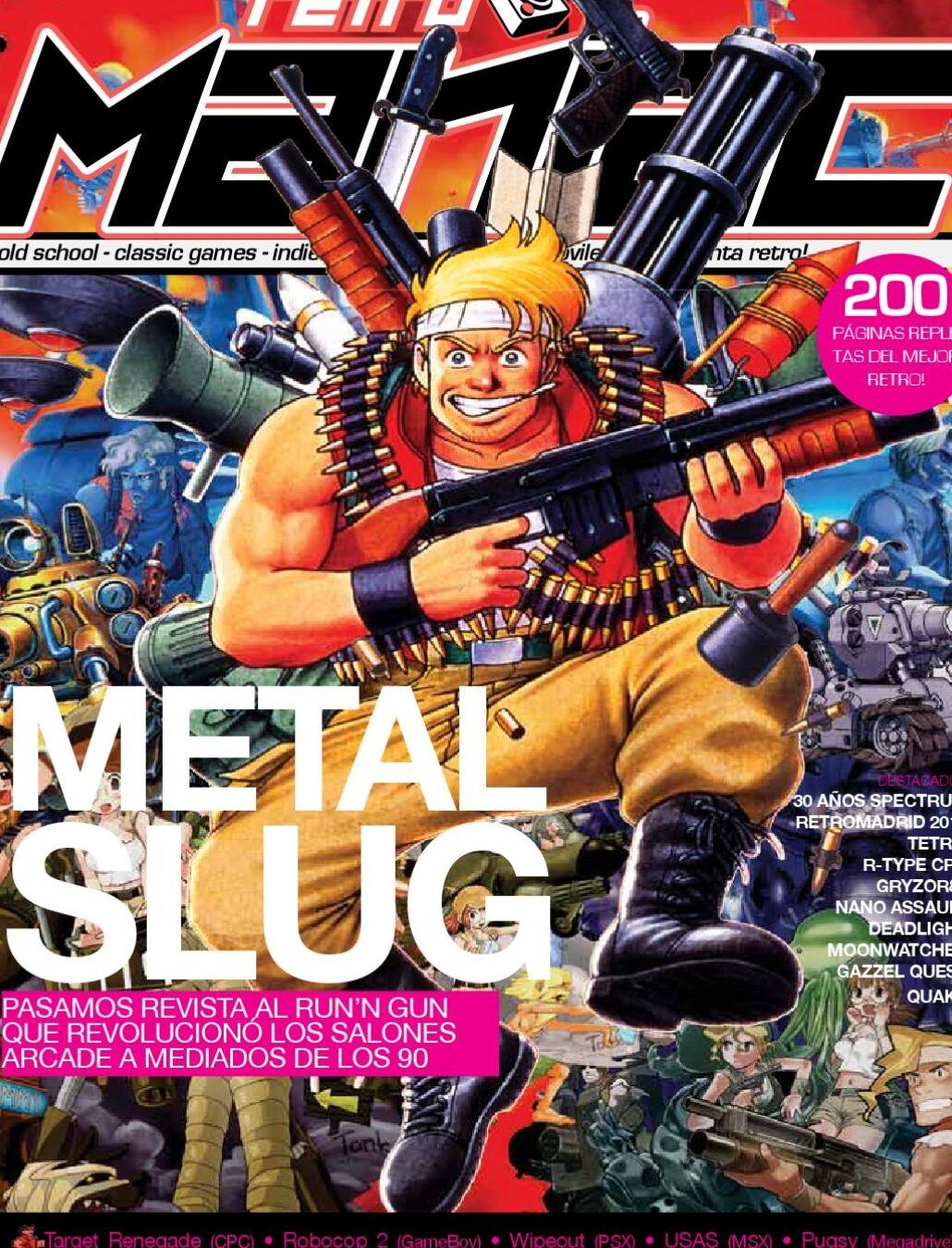 Portada retro de Metal Slug con un soldado armado sobre un fondo colorido de arcade que inspira 10 ideas geniales para divertirte en gta 5 online cuando el aburrimiento ataca 1.