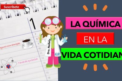 Miniatura colorida sobre la química en la vida cotidiana con ilustración de una científica, calendario y símbolos de laboratorio Cw0LcuPgohg