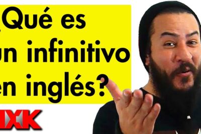 Miniatura didáctica Nsoo8ouk0xw con fondo amarillo y texto negro '¿Qué es un infinitivo en inglés?' junto a un instructor gesticulando