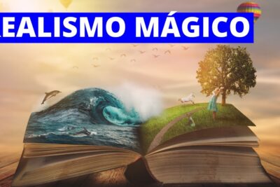Libro abierto del que surge una ola con delfines y una pradera con árbol, niña y unicornio en escena de realismo mágico OeMGyQlkFh8