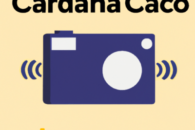 Icono de cámara azul con ondas y cruces decorativas sobre fondo amarillo para activar goodcam caducado una guia completa