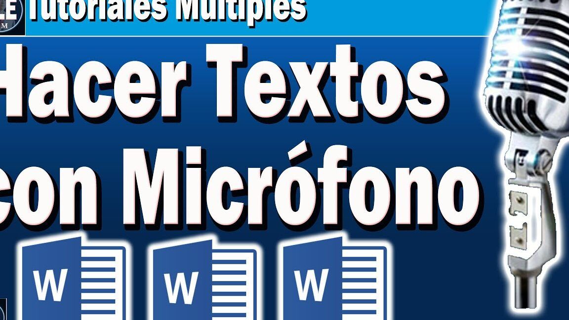 Icono de micrófono y documentos Word sobre fondo azul que invita a aprende a usar el dictado de voz en word windows 7 de forma sencilla 1