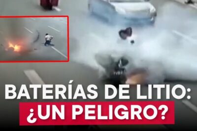 Accidente en carretera con humo y llamas por posible bateria litio de scooter eléctrico.