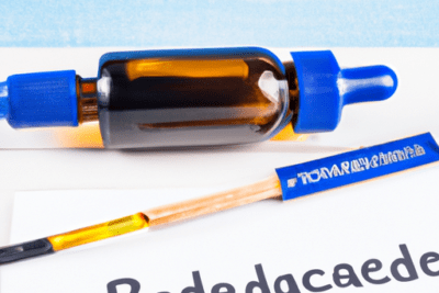 Frasco ámbar con gotero azul y aplicador con solución marrón, betadine caducado se puede usar descubre todo lo que necesitas saber