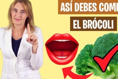 Persona con bata blanca señalando junto a una boca y un brócoli con marca de verificación brocoli amarillo 1