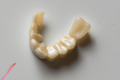 Prótesis dental parcial beige sobre fondo blanco, como saber si la pasta de dientes esta caducada