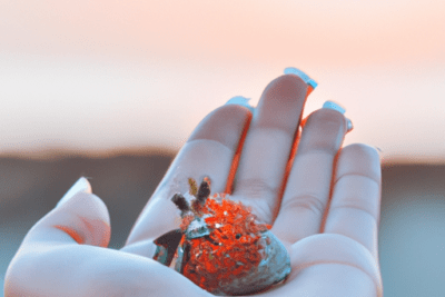 Mano sosteniendo pequeña concha marina al atardecer como saber si una crema de sol esta caducada
