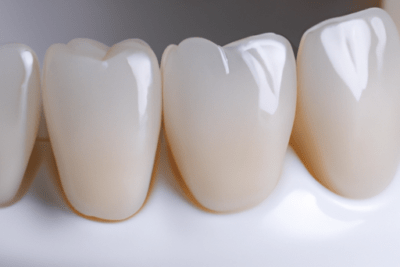 Imagen macro de dientes artificiales que ilustra como saber si una pasta de dientes esta caducada.