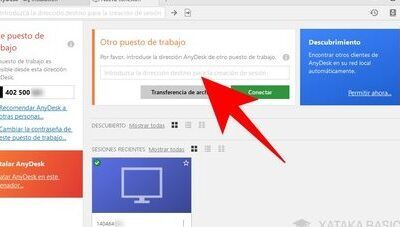 Captura de AnyDesk en español con campo de dirección, botón Conectar y flecha indicando cómo utilizar anydesk de manera efectiva y ahorrar tiempo 5