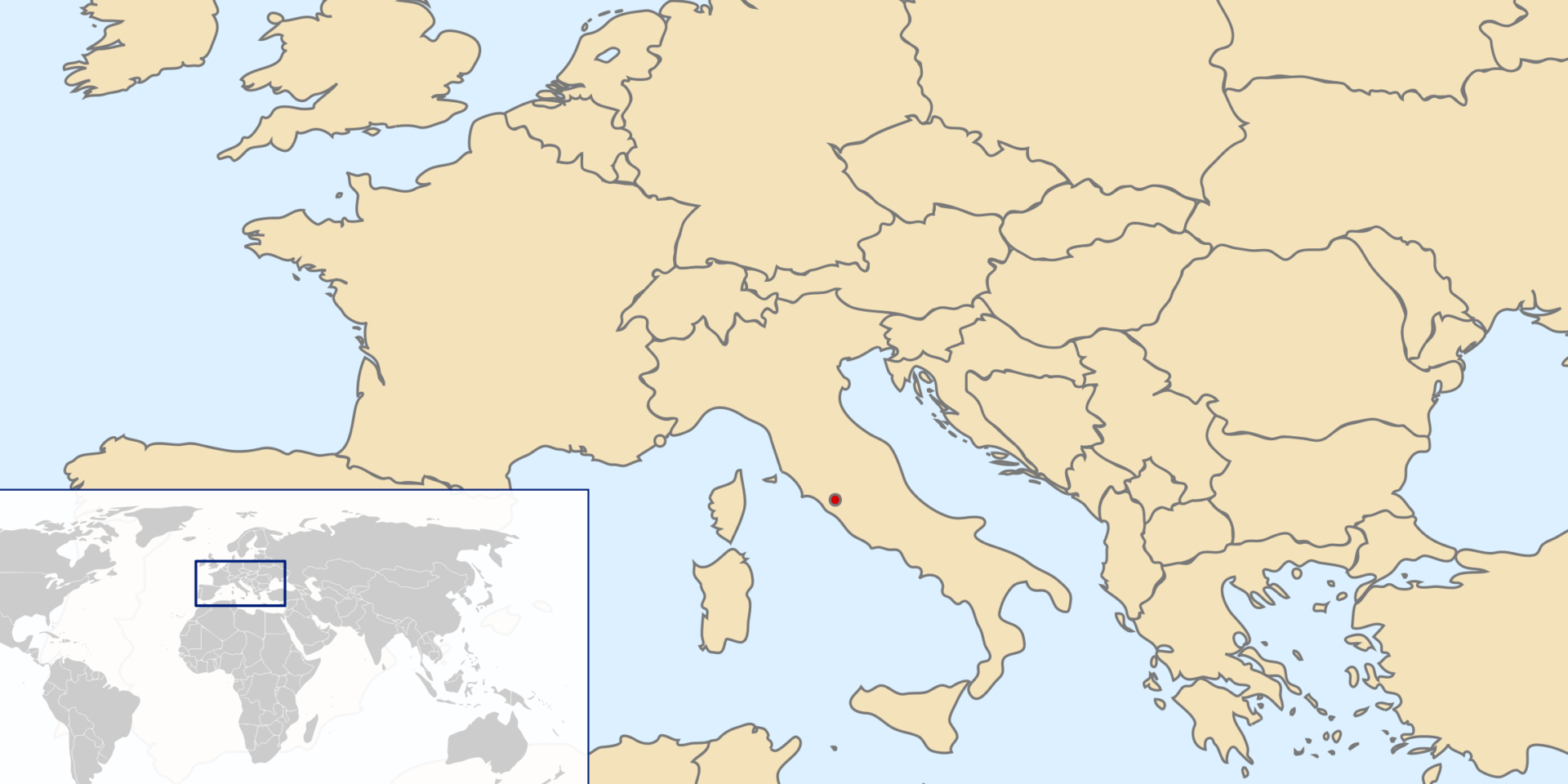 Mapa de Europa centrado en Italia con un punto que ilustra consecuencias visitas penales