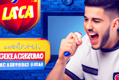 Joven fingiendo cantar con un cepillo de dientes frente a rótulos luminosos y pared de ladrillo, cuando caduca la itv todo lo que necesitas saber