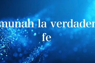 Fondo azul con partículas y tipografía blanca que dice 'Emunah la verdadera fe', descubre el misterioso significado de selah en la biblia un analisis profundo