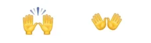 Dos variantes del emoji de manos levantadas, una con líneas de movimiento y otra fija; descubre el significado del emoji y su sentido en nuestros mensajes.