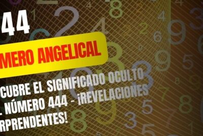 Cartel con grandes dígitos y un banner amarillo que incita a descubre el significado profundo del numero 444 mostrando 'Número Angelical' y texto promocional