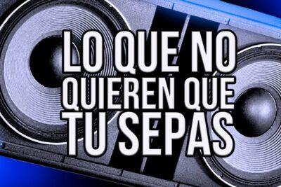 Cartel con el texto «Lo que no quieren que tú sepas» sobre dos altavoces, diseño en tonos azules, ideal para contenido que descubre el verdadero significado de vox la respuesta definitiva.