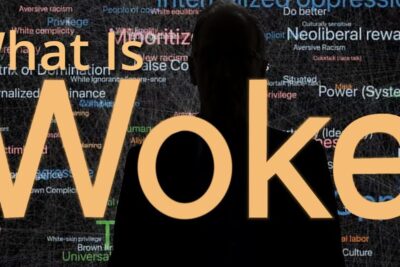 Silueta frente a una nube de palabras y el gran texto 'Woke', descubre el verdadero significado de woke todo lo que debes saber
