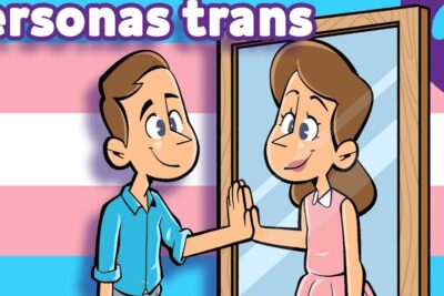 Dibujo de una persona tocando su reflejo de género opuesto frente a un espejo con la bandera trans, descubre en profundidad que significa realmente que significa hetero