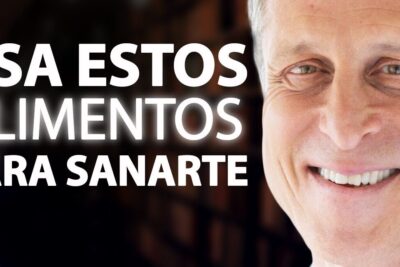 Hombre sonriente junto a un texto grande que dice usa estos alimentos para sanarte y una invitación a descubre que comen las setas y como influye en su crecimiento y nutricion