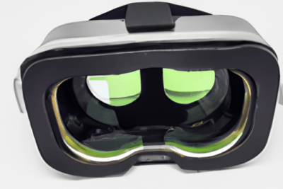 Gafas de realidad virtual de frente con lentes reflectantes verdes, descubre todo sobre el iris 1800 4k caducado