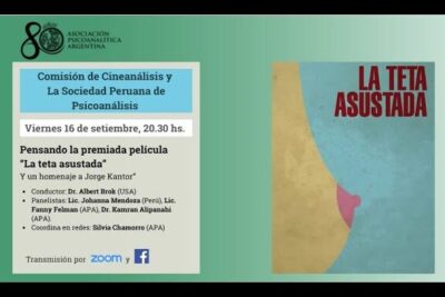 Cartel informativo de un debate de cine y psicoanálisis con fecha, logos de asociaciones y transmisión online, descubre todo sobre el significado de ad hoc