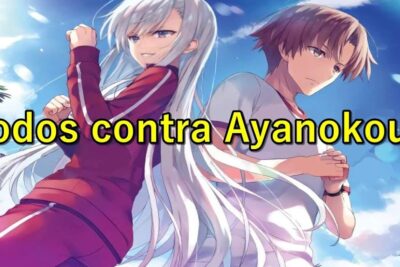 Ilustración anime de dos jóvenes deportivos frente al cielo y palmeras con el texto 'Todos contra Ayanokouji', descubre todo sobre que significa light y sus usos en diferentes contextos