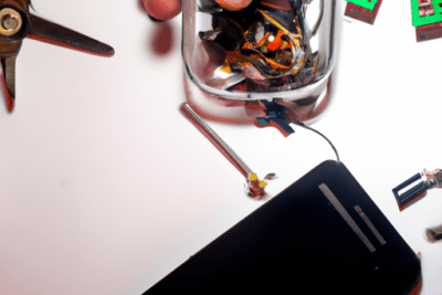 Mano sosteniendo un recipiente con componentes y un móvil sobre una mesa con herramientas que simboliza dni electronico caducado que hacer y como renovarlo