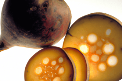 Fruta cortada en secciones que muestra un interior naranja brillante con semillas circulares, evocando el antonimo de caducado sinonimos definiciones y alternativas