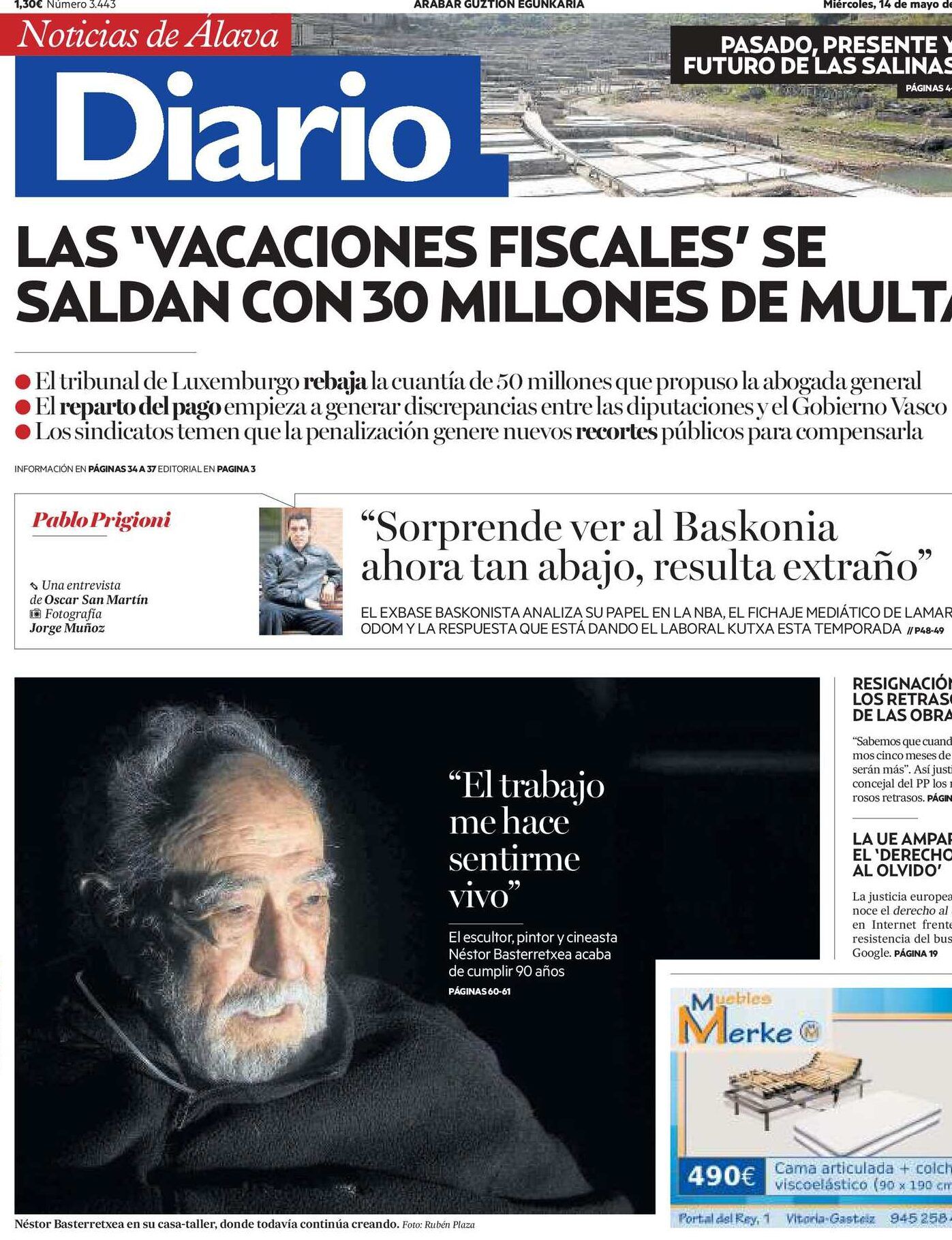 Portada de periódico con gran titular sobre 'vacaciones fiscales' y retrato en primer plano, es peligroso mezclar ibuprofeno y alcohol al 70 descubre la respuesta aqui