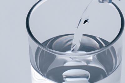 Vaso transparente recibiendo agua vertida desde una botella, es seguro consumir agua mineral caducada todo lo que necesitas saber