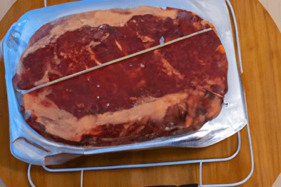 Bandeja de carne cruda envasada sobre tabla de madera es seguro consumir carne 1 dia despues de su fecha de caducidad