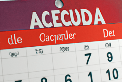 Calendario de pared con encabezado rojo y números grandes que señala fecha caducidad 1