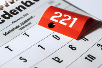 Calendario con un marcador rojo sobre el día 22 indicando fecha caducidad 2.