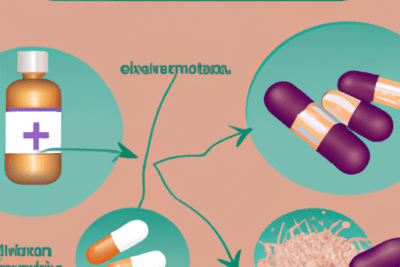 Infografía que muestra un frasco con cruz, cápsulas y polvo desmenuzado representando fenazopiridina caducada efectos riesgos y precauciones