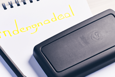 Cuaderno con nota escrita en amarillo, sello negro y bolígrafo que representan firma digital caducada esto es lo que debes hacer para solucionarlo.