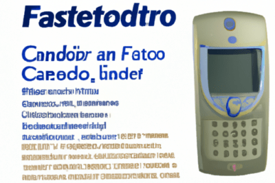 Folleto publicitario con dibujo de teléfono móvil, título grande en azul y banda naranja, fonestar 585 caducado ante todo debemos tener en cuenta la fecha de caducidad.