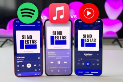 Tres iPhone mostrando la misma canción 'Si No Estás' en diferentes apps de música gpO5ejwm1 k