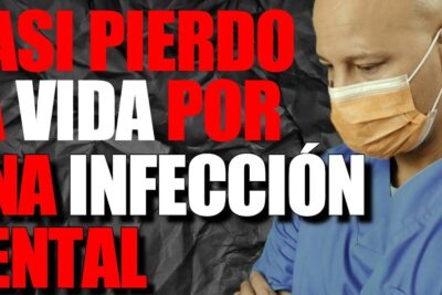 Hombre con mascarilla y mensaje sobre infección dental que alerta de graves consecuencias
