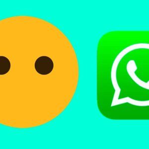 Emoji amarillo de cara neutral junto al icono verde de WhatsApp sobre fondo turquesa, guia completa para entender el significado del emoji.