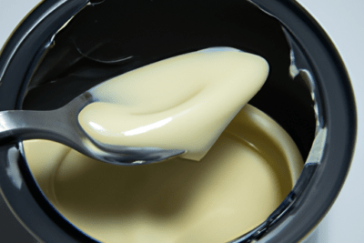 Cuchara sacando crema de un envase abierto que ilustra hasta cuando se puede comer un yogur caducado mitos y realidades