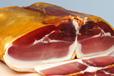 Lonchas y trozo de jamón curado sobre tabla, jamon cocido caducado que riesgos conlleva y como evitarlos