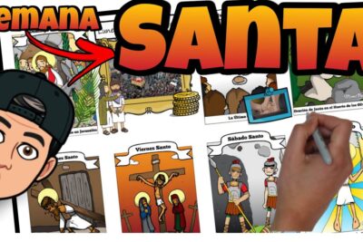 Cartel ilustrado de Semana Santa con viñetas de la Pasión, un bitmoji y una mano dibujando kedaGPTc6EU