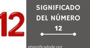 Cartel dividido con un número 12 rojo y texto 'Significado del número 12' que muestra la definicion del numero 12 y su importancia.