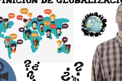 Mapa ilustrado con personajes y burbujas de saludo que representan la globalizacion y la diversidad cultural.