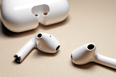 Primer plano de AirPods y estuche blanco que ilustra la importancia de la cobertura caducada en los airpods que debes saber.