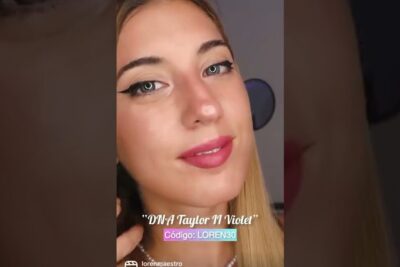 Primer plano de mujer con lentillas oscuras, delineado de ojos y labios rosados