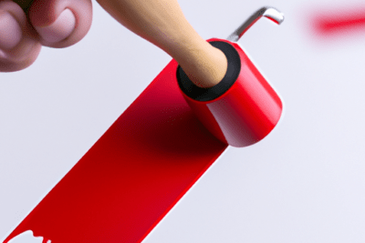 Mano con rodillo pintando una franja roja sobre fondo blanco como metáfora visual de los derechos de los consumidores ante la indemnizacion por productos caducados