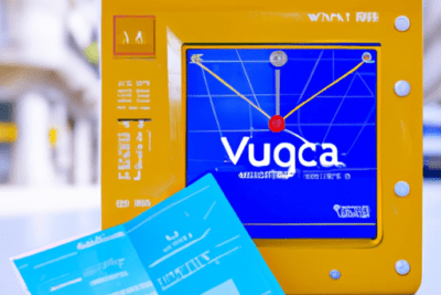 Multa por itv caducada que sucede si circulas con este problema durante 10 dias - imagen de dispositivo informativo que muestra una pantalla azul con gráfico y un folleto azul abierto frente a un marco amarillo.