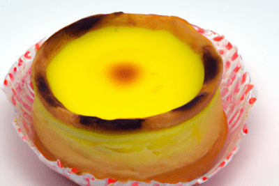 Pastel de nata dorado en cápsula de papel, imagen relacionada con nata caducada se puede comer.