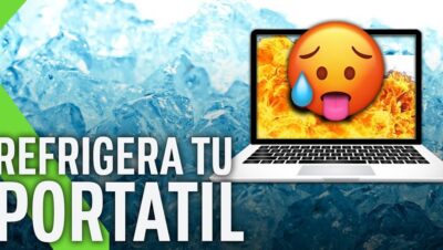 Portátil con pantalla en llamas y emoji sudando ilustrando que el ordenador calienta