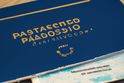 Pasaporte azul sobre una superficie de madera con documento parcial visible, útil para temas de pasaporte caducado que hacer y como renovarlo